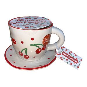Sheffield Home Red Cherry Mug & Saucer Coffee Tea Hot Cocoa Mug New W Tags